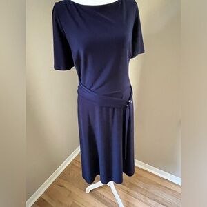 Navy dress with tie at the waist